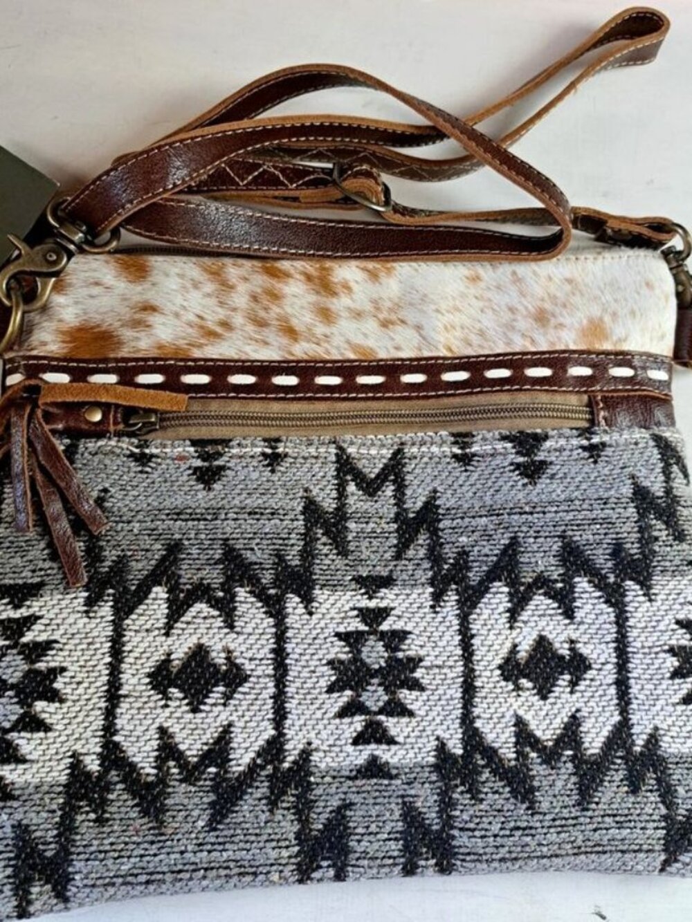 Myra Bags  Women's Re-Nao Small Canvas/Fur/Leather Crossbody Bag  S-5684   NWT